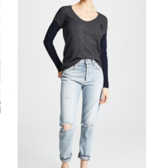 Madewell Kimball Colorblock Sweater Navy/Grey - Picture 2 of 11